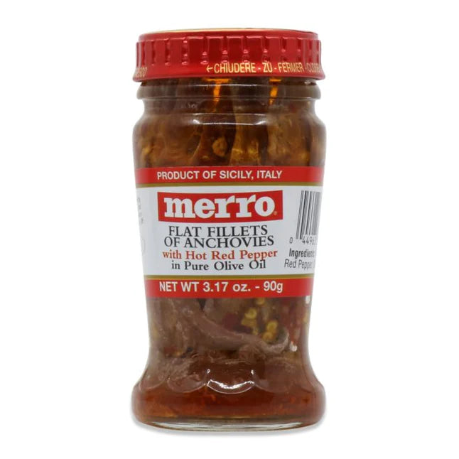 Merro Flats Fillets Anchovies with Hot Pepper Jar, 3.17 oz